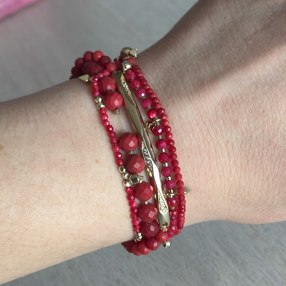 Kendra Scott Supak Gold Beaded Bracelet Red/Burgundy